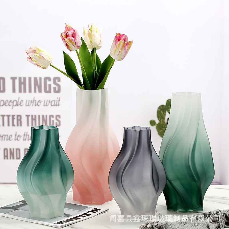 European-style Light Luxury New Arrival Frosted Glass Vase Home Decoration Living Room Dining Table Flower Arrangment Dried Flower Creative Art Ornaments