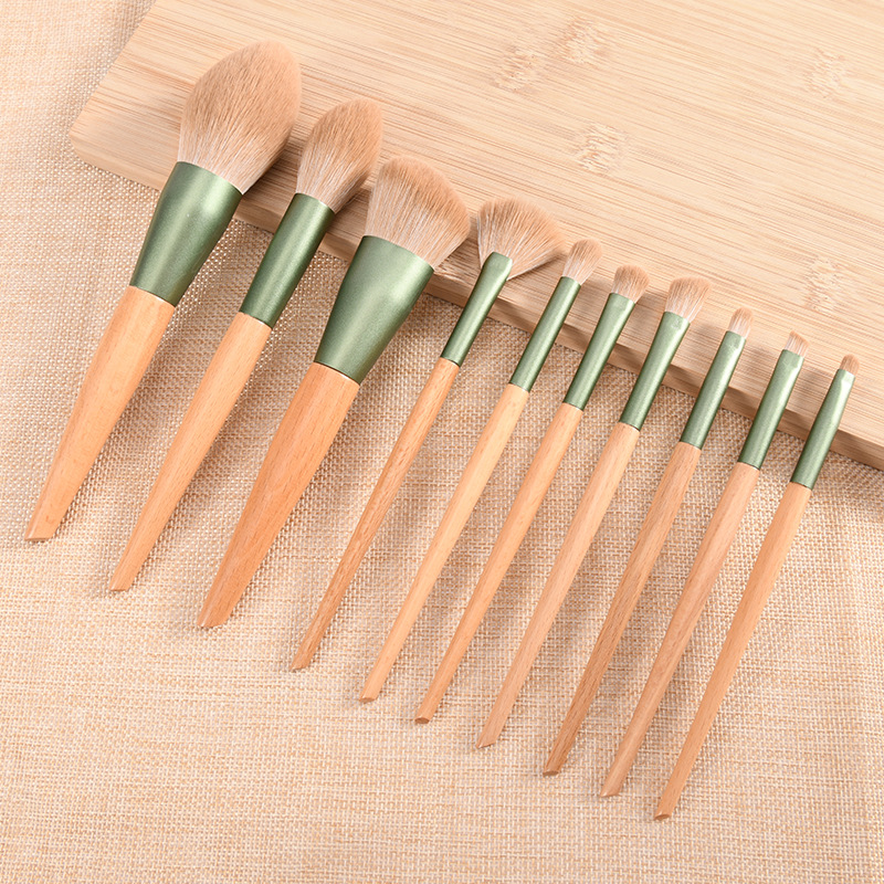 Simple Style Artificial Fiber Wood Aluminum Wooden Handle Makeup Brushes Makeup Tool Sets display picture 9