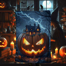 骷髅印花万圣节南瓜毛毯跨境午睡毯四季法兰绒可定制空调幽灵盖毯