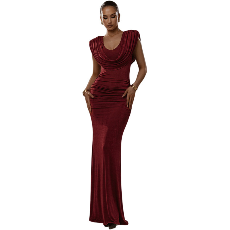 Europa y los Estados Unidos transfronterizos de otoño de 2025 nuevo estilo de ropa de mujer de color sólido temperamento elegante cintura doblada cuello swing vestido delgado mujer image 6