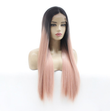 Gradiente rosa largo cabello recto fibra química europea y americana frente encaje cubierta de cabeza fábrica al por mayor LW0151