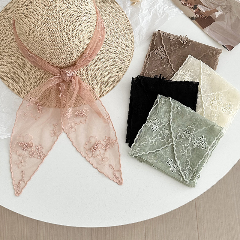 Pañuelo de seda de encaje de alta calidad nuevo pañuelo de flores bordado de color sólido, pañuelo en la cabeza multiusos, cinturón para el cabello, bolso atado, sombrero, pañuelo de seda