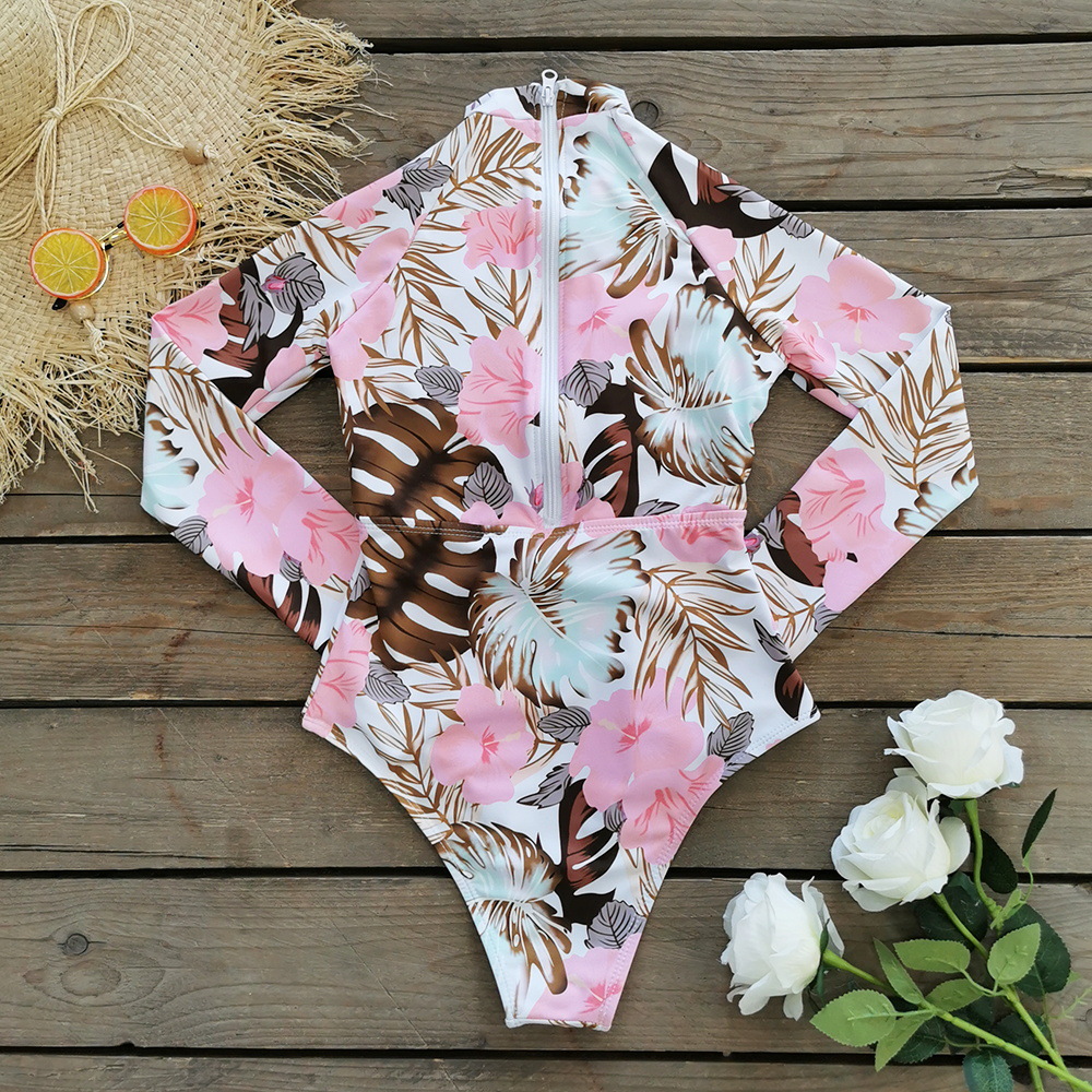 263g Weight Long Sleeve Sleeve Length Pullovers Placket Type Polyester Fabric Type Regular Top Length One-pieces Tops Type 1 Piece Quantity Swimming Occasion Round Neck Neckline Comfort Function Regular Fit Fit Type Flower Pattern Women's Gender Sweet Style Women's Sweet Flower 1 Piece One Piece Swimwear 2