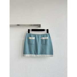 国王印象早秋新款小香风撞色修身显瘦山羊绒双口袋水钻针织半裙女