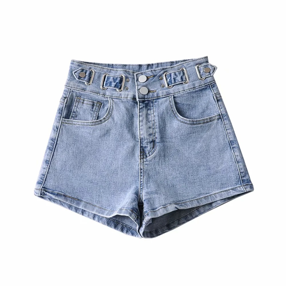 new belt decoration loose high waist wide leg denim shorts  NSAC37231