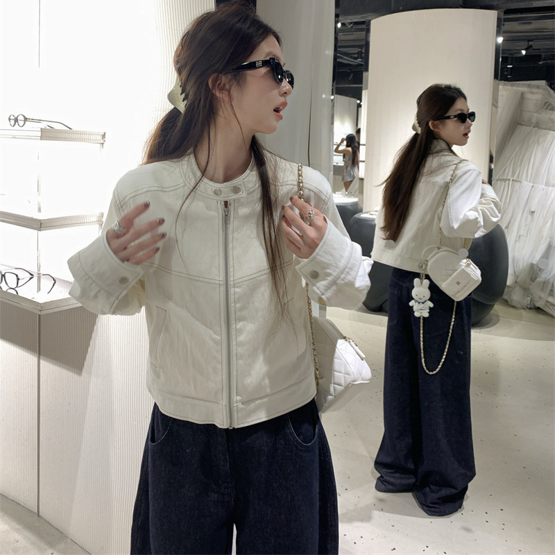 Opening Homemade Ni-Style Look Stand-Up Collar Topstitch Design Casual Jacket Women's Autumn Korean Style Short Jacket