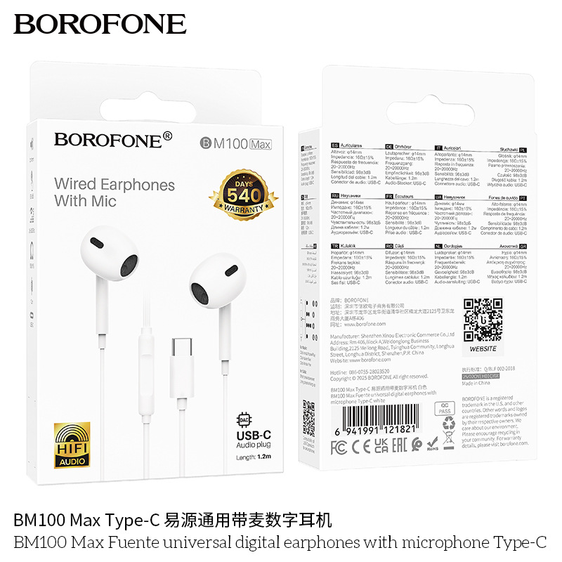 BOROFONE BM100 auriculares digitales tipo-C / 3.5mm para teléfonos móviles Android IP