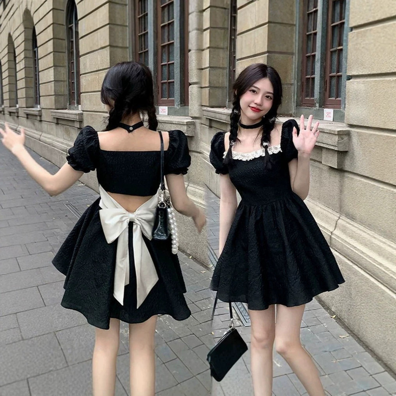 French Hepburn-style black dress, Versailles birthday dress, A-line dress, summer dress for petite women French Hepburn-style black dress, Versailles birthday dress, A-line dress, summer dress for petite women