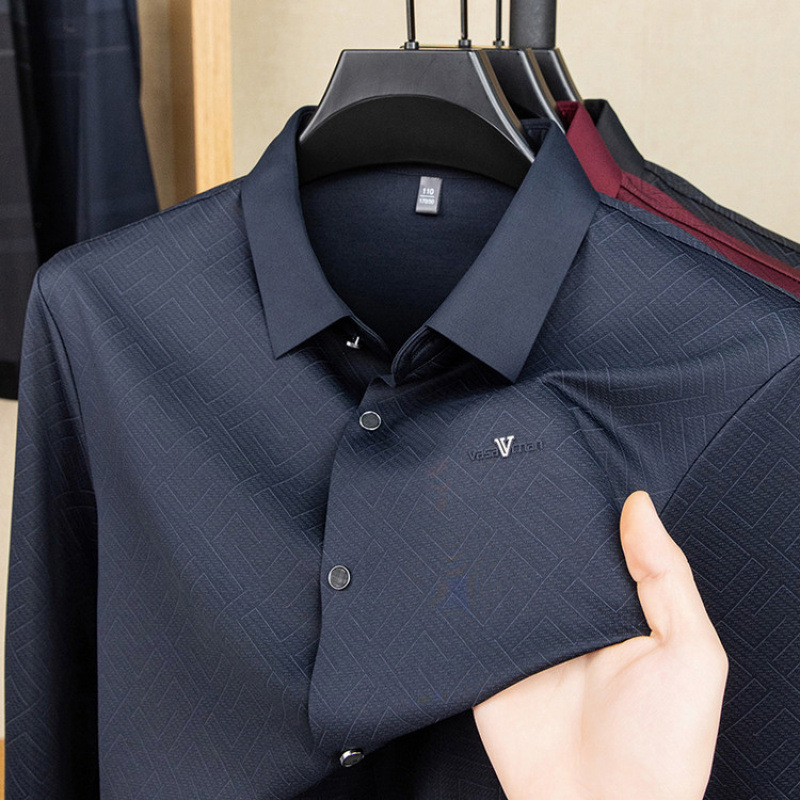 2025喜爸爸装参加结婚宴春季礼服公公长袖衬衫无痕抗皱男士衬衣|undefined