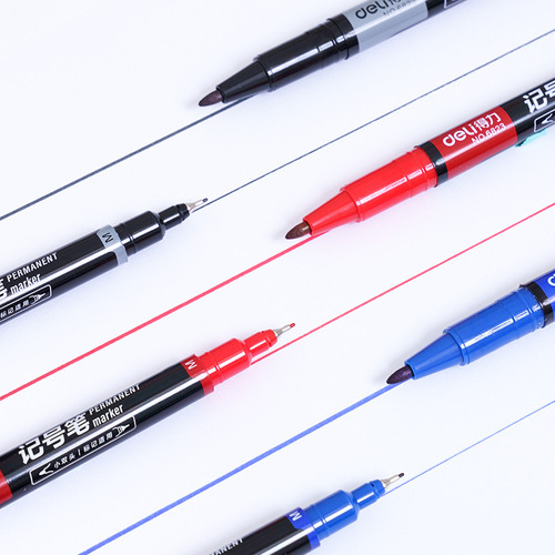 Deli marker 6823 black red oily double-ended marker pen two-ended quick-drying marker pen hook line pen wholesale