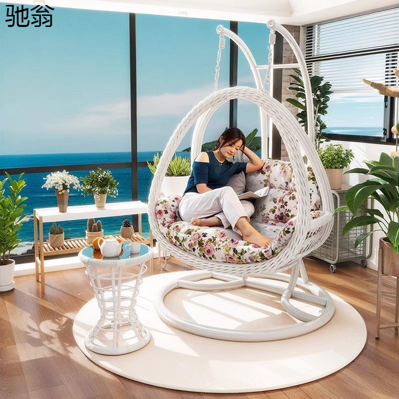 Hanging Basket Rattan Chair Lazy Chair Rocking Chair Yang-qi Swing Rocking Chair Court Double-person Bracket Indoor Hammock Home Hanging Chair