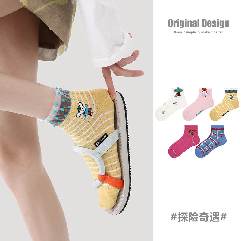 R5022 Socks Spring and Summer Women's Adventure Casual Socks Women's Thin Boat Socks Cotton Breathable Mesh Socks for Women
