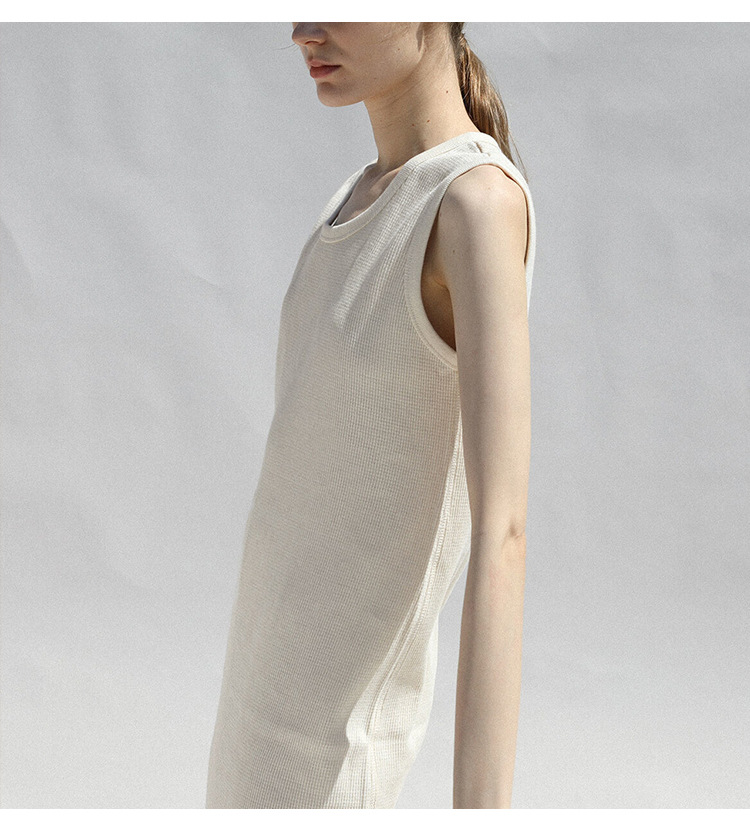 Sleeveless Dress French Waffle Texture Skin Friendly Vest Dress Simple Thin A line Maxi Dress Women Clothing