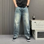美式直筒渐变水洗牛仔裤