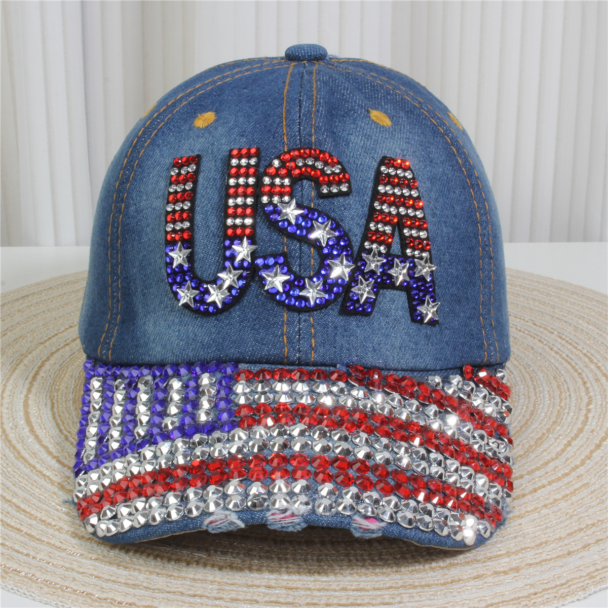 147g Weight Baseball Cap Hats Type Daily, Street Occasion Denim Material Letter, Usa, Butterfly Pattern All Seasons Season Unisex Gender Simple Style, Classic Style Style Curved Eaves Rim Unisex Simple Style Classic Style Letter Usa Butterfly Curved Eaves Baseball Cap 3