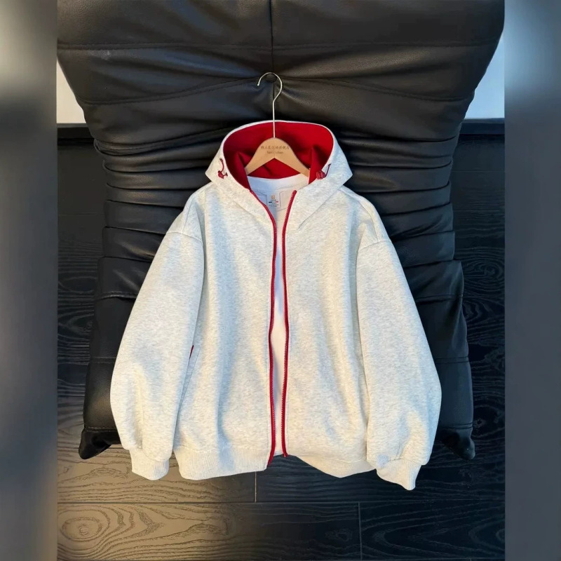 2026 cleanfit floral gray color-block hooded sweatshirt cardigan men's autumn couple's jacket stiff jacket