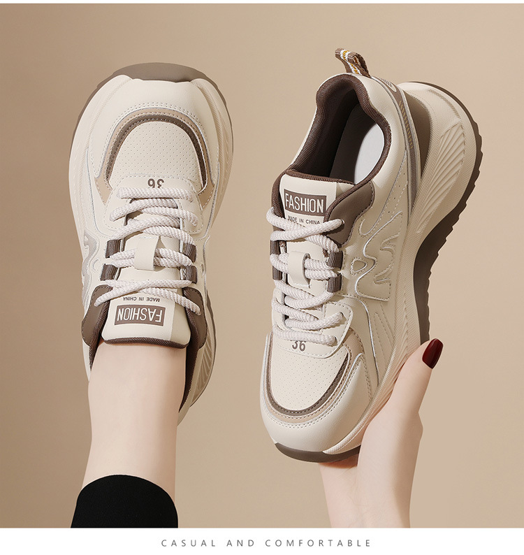 Giày sneaker nữ chunky đế dày phối màu gấu trúc, mặt da thoáng khí xuân hè 2025 — JST 7043m gót đỏ cao 5.5cm, JST 7025m màu xám, chiều cao gót 4,5cm + chiều cao bên trong tăng 0,6cm, JST 1803m đế đơn màu đen cao gót 5.0cm, JST 2139- 1m cà phê nhung gót cao 4.0cm chi tiết 10