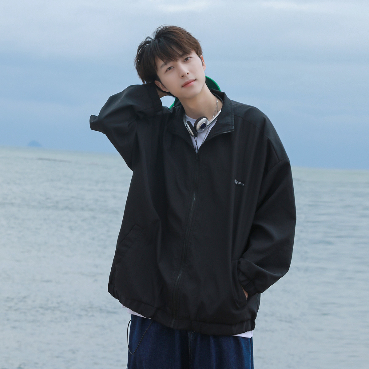 Collar del soporte abrigo de los hombres moda ins Hong Kong estilo simple casual Top primavera suelta marca pu Shuai chaqueta entrenador