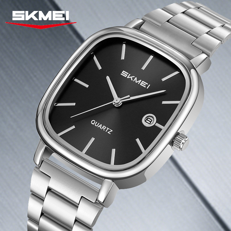 Reloj de cuarzo cuadrado retrógrado para hombres de negocios reloj de pulsera de correa de acero moda simple impermeable al por mayor transfronterizo