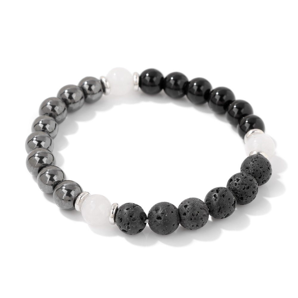 shein cross-border platform new volcanic stone beads Bracelet Men's retro Maillard style black gall stone lucky bracelet