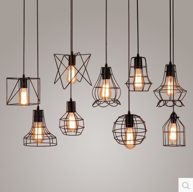Araña de alambre de hierro retro, venta caliente transfronteriza, candelabro de restaurante de viento industrial, jaula de hierro pequeña creativa, candelabro de hierro forjado al por mayor