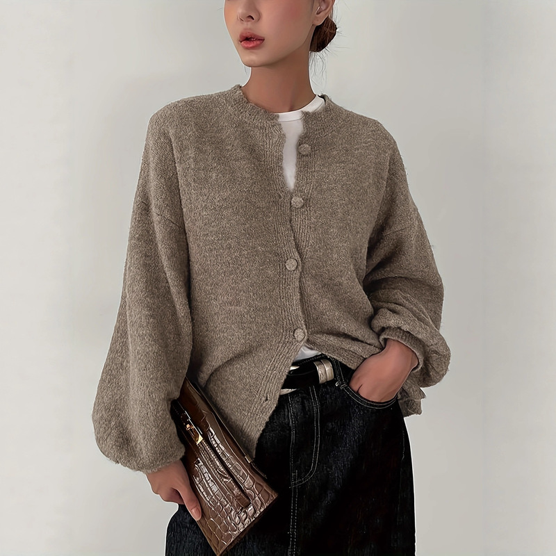 Amazon's Cross-Border Popular Button-Front Cardigan Sweater, Soft Front Buttoned Fashion Office to Casual Wear