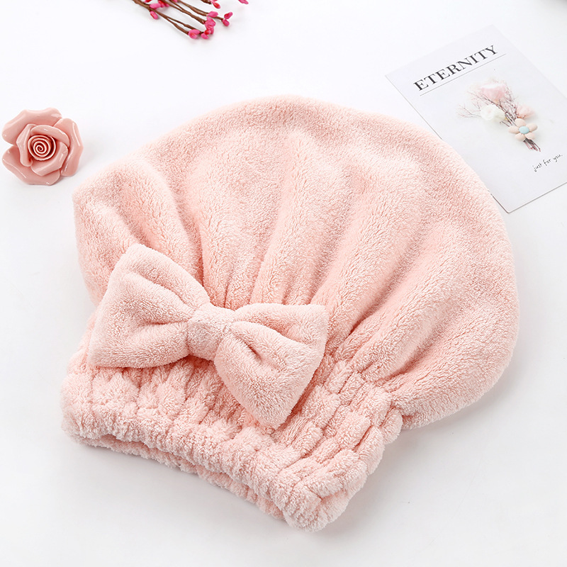 Gorro de ducha de forro polar coral con lazo para mujer_voghion.com