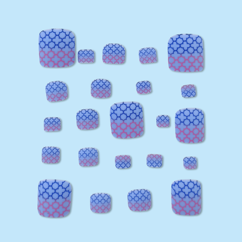 Azul rosa empalme esmerizado gradiente de uñas de pies blanquear temperamento de alto nivel de sensación de uñas falsas de pies usar uñas de pie venta caliente transfronteriza