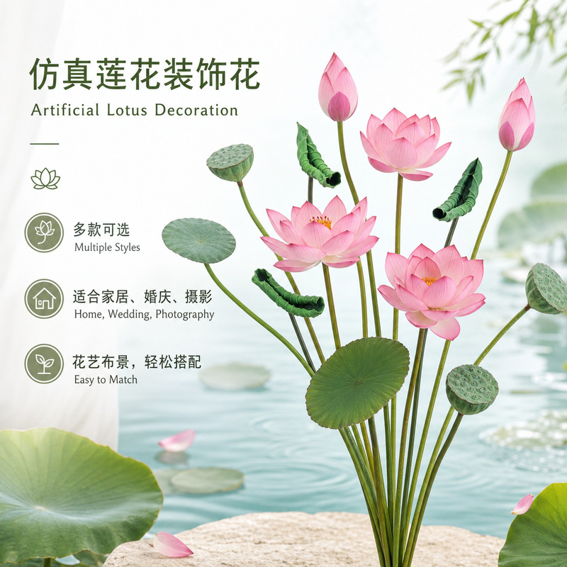 Artificial Flowers with Stems, Dynamic Lotus Flowers, Lotus Leaves, Lotus Pods, Lotus Decorations, Artificial Lotus Buds, Artificial Lotus Leaves, Artificial Decorative Silk Flowers