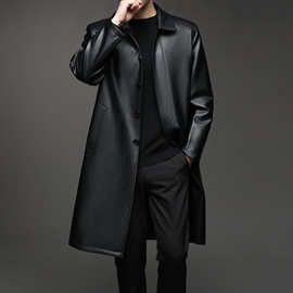 海宁羊皮真皮皮衣男长款加绒内胆皮毛一体中年皮草风衣外套冬款