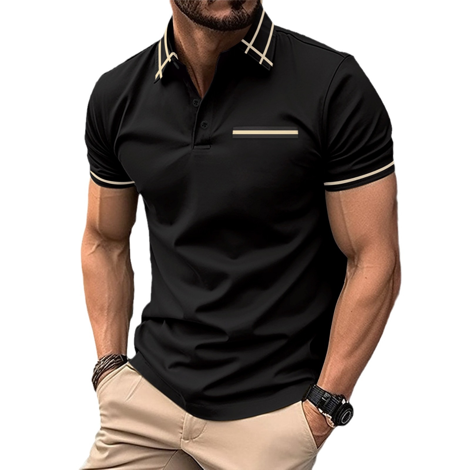 Polo da uomo casual con taschino e colletto a risvolto_voghion.com