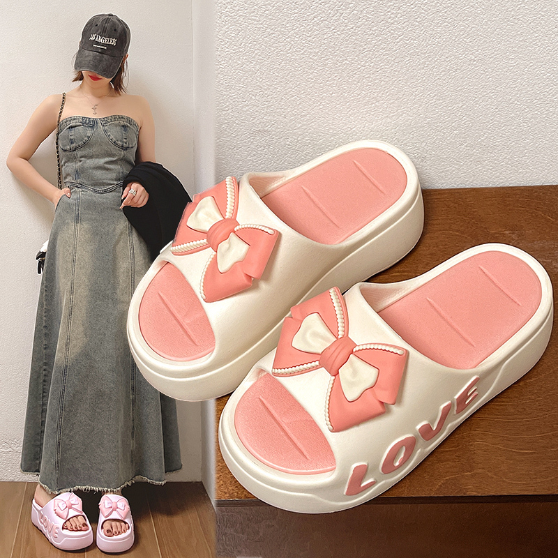 夏の新型の厚い底の蝶結びのスリッパの女性のハイヒールの室内のファッション的な浴室の冷たいスリッパは外で卸売りを着ることができます。|undefined