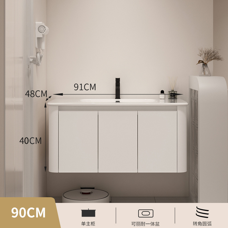 Gabinete de baño de aluminio espacial de estilo japonés combinación baño lavabo cuarto de baño gabinete colgante de cerámica lavabo integrado mesa de lavado gabinete de espejo