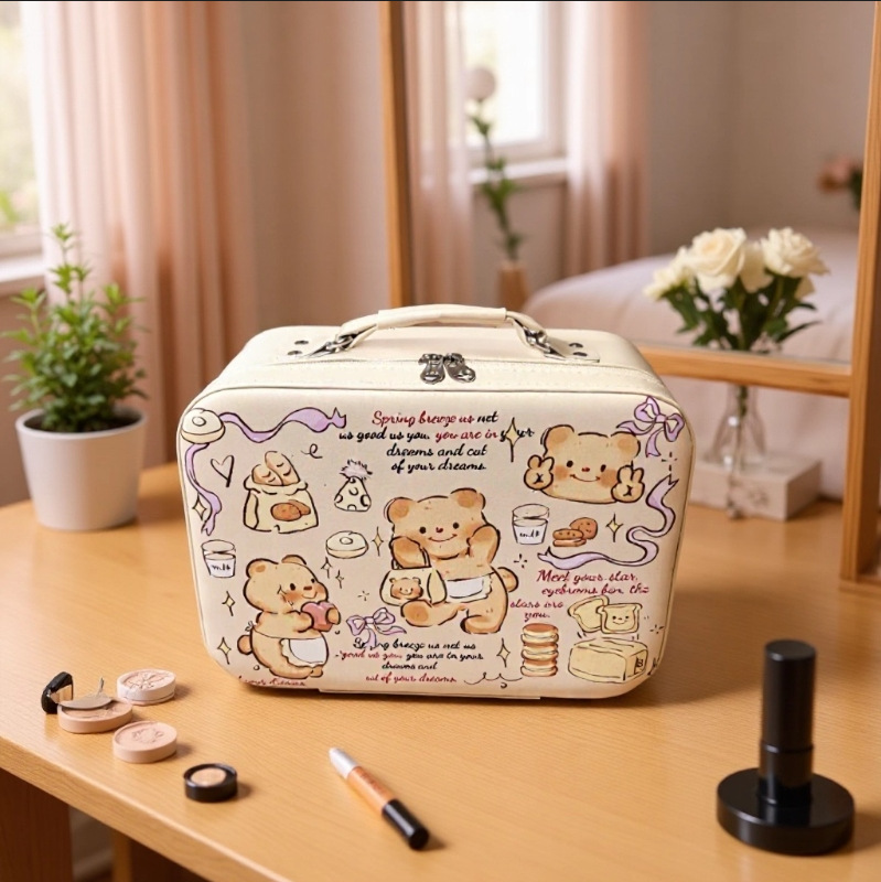 Caja de maquillaje de gran capacidad, bolsa de maquillaje portátil, caja de almacenamiento portátil, diseño de nicho de cosméticos multifuncional
