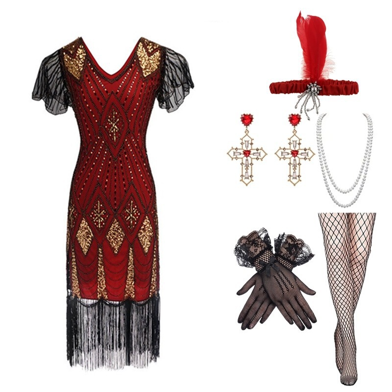 Gatsby Style Sequin Tassel Dress Suit 1920S Theme Party Dress Stage Performance Costume