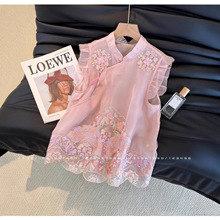 新中式欧根纱刺绣飞飞袖盘扣衬衫女夏季2025新款超仙国风气质上衣