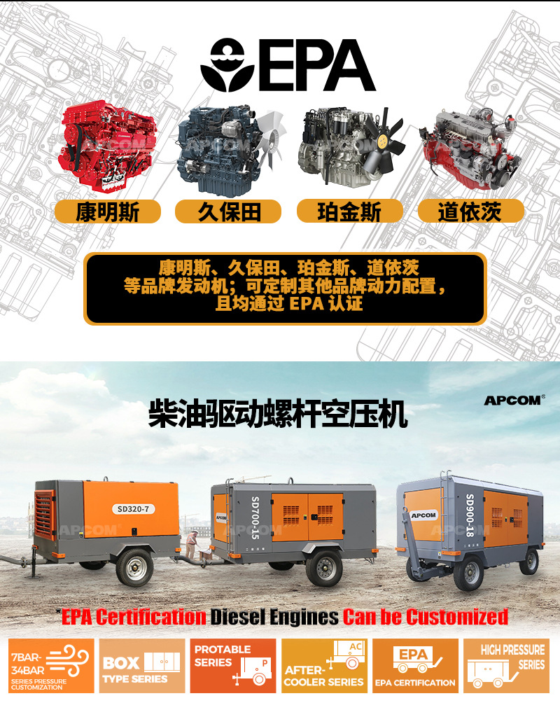 Diesel Screw Type 22kw Air Compressor Mobile Industrial Mine Site 37kW Air Compressor