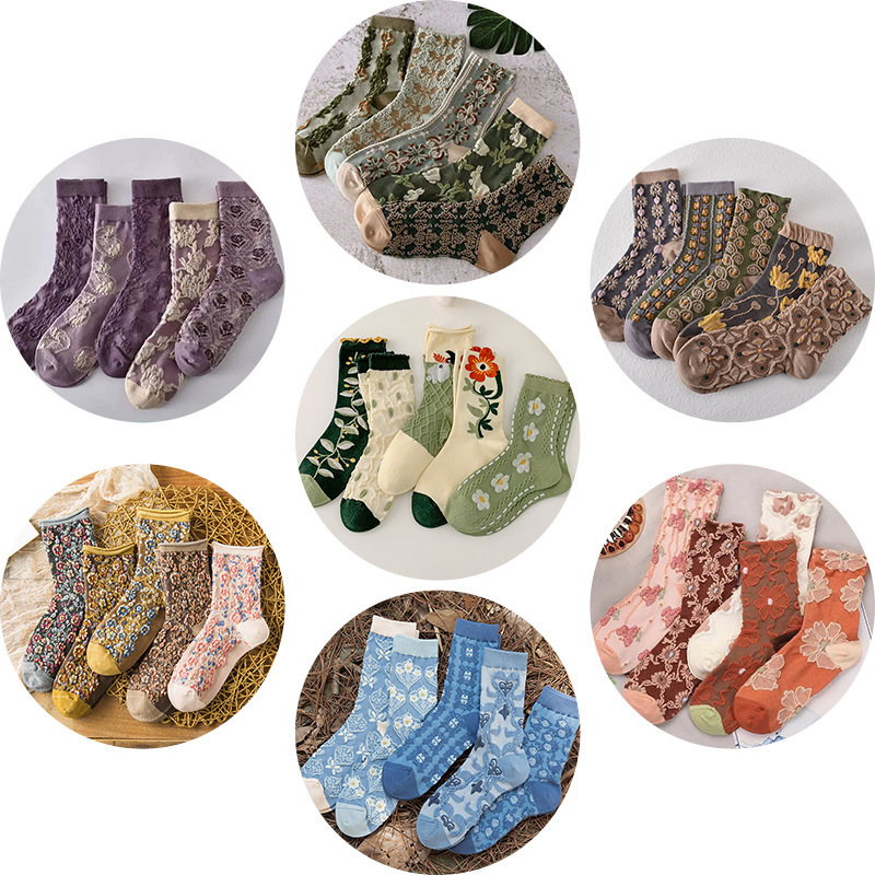 Foreign trade hot socks ladies spring and autumn socks three-dimensional relief design soft and comfortable ladies long socks