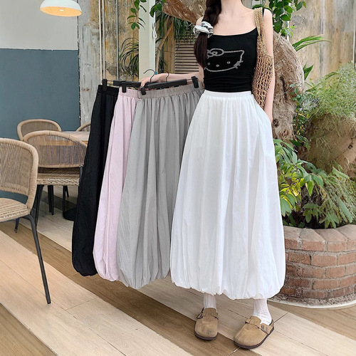 2025 Poplar Skirt Flower Bud Lantern Skirt Summer Elastic High-Waist Slimming Trend Yamamoto Skirt