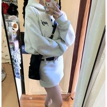 时尚秋冬通勤学院风修身显瘦韩系感百搭针织连帽卫衣裙潮