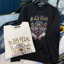 设计感大牌高端男士长袖卫衣潮牌重工印花纯棉圆领大码秋冬季上衣