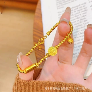 沙金古法錾刻五路财神珠珠手链称心如意转运珠小鱼手串送幸运女友