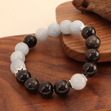 热销水晶手链手工串珠弹力手链男女黑曜石情侣幸运手链