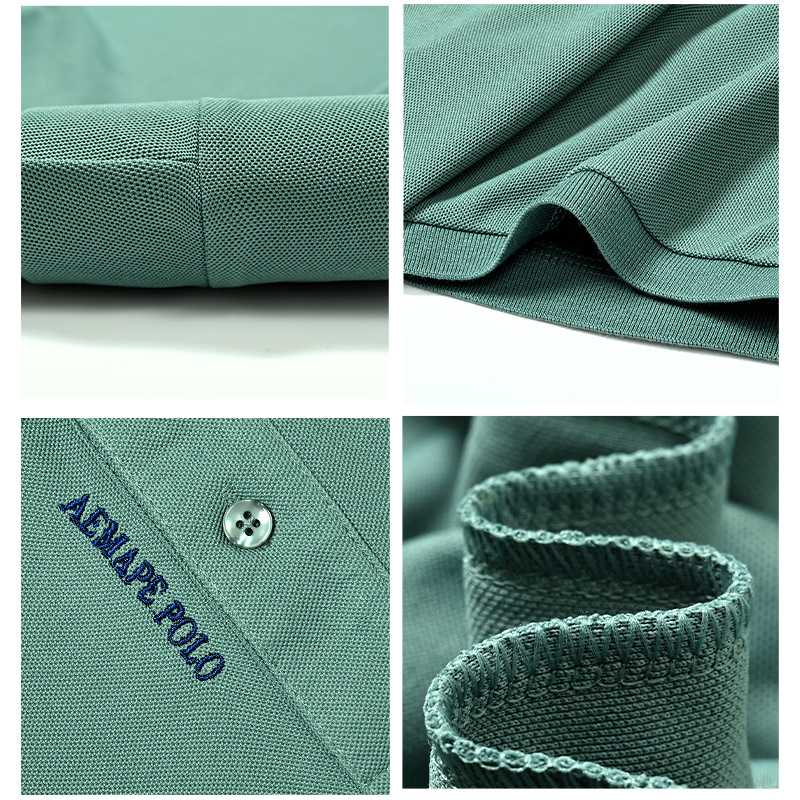 Polo bordado de negocios de alta gama Camiseta suelta de manga corta con solapa de seda de hielo para hombre