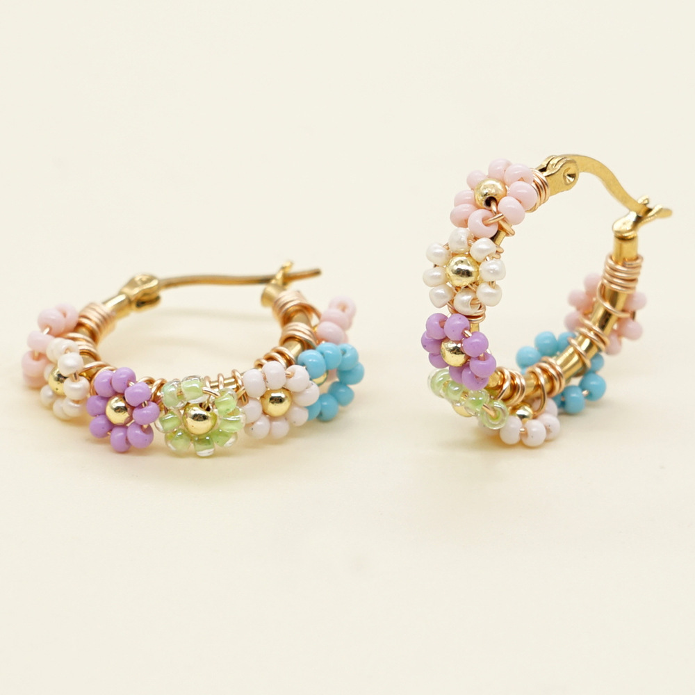 Women'S Gender 1 Pair Fashion Flower Handmade Glass Glass/colored Glaze Earrings