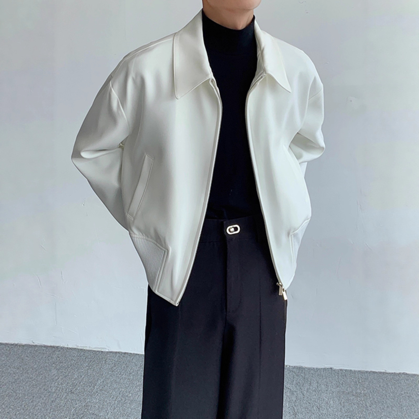 Shoulder Padded Executive Jacket Short Cardigan Zipper Baseball Jersey_voghion.com