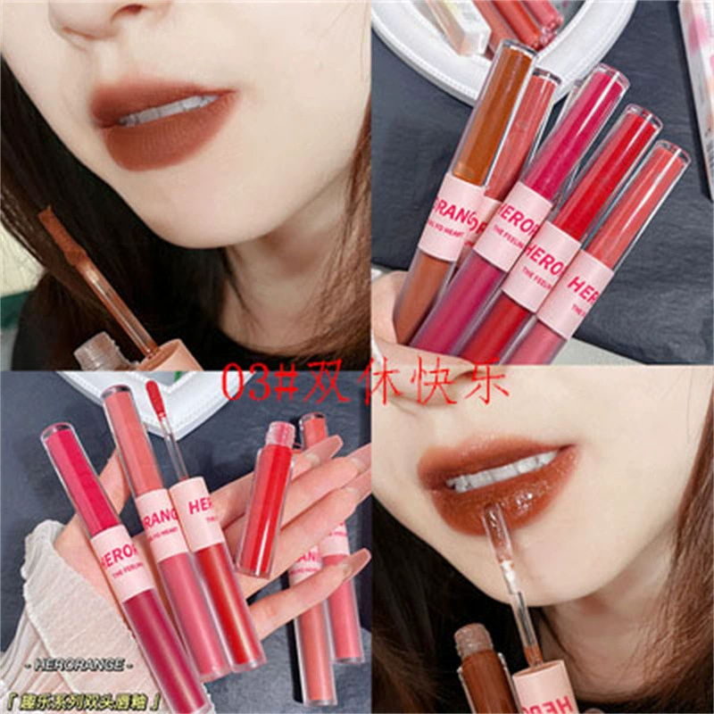 Double-sided lip gloss, waterproof lipstick, 2 in 1, mirror effect, intense hydration, does not fade