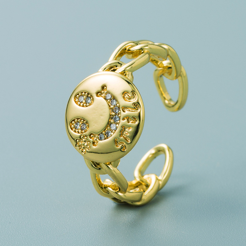 einfacher geometrischer Buchstabe Smiley hohles Herz Kupfer vergoldeter Ring Grohandel Nihaojewelrypicture6