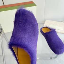 2024外贸新款情侣包头马毛拖鞋潮外穿厚底松糕鞋大码百搭鞋女鞋男