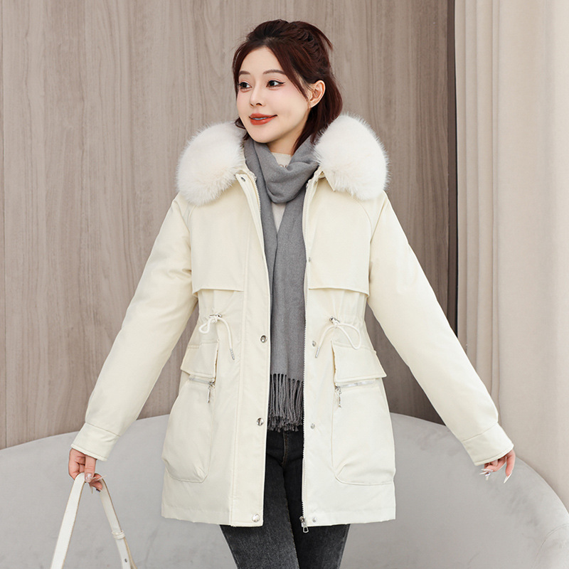 2025 ropa de algodón desmontable para mujeres otoño y invierno nuevo cuello de cabello grande coreano medio largo suelto y grueso chaqueta de algodón lote